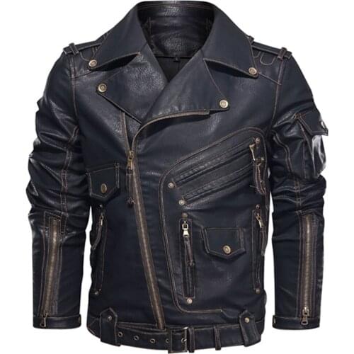 Winter Mens Leather Jacket Men Fashion Motorcycle PU Leather Jacket Cool Zipper Pockets Leather Coats EU Size