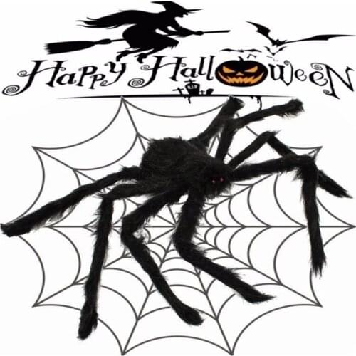 125cm/150cm/200cm Horror Giant Black Plush Spider Halloween Party Decoration Props Haunted Halloween Decorations for Home Party