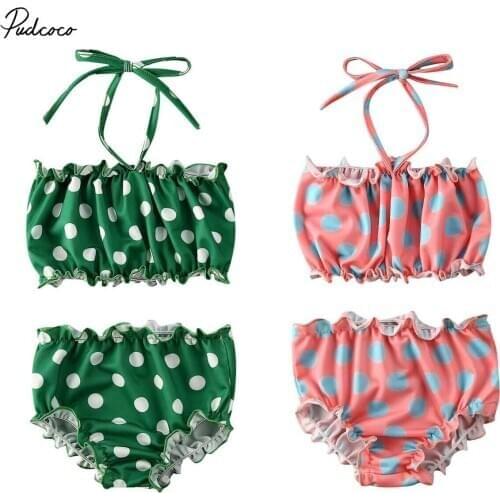 2pcs Toddler Kid Baby Girls Polka Dot Tankini Swimwear Summer Beach Bathing Swimsuit Holiday Two Pieces Swimming