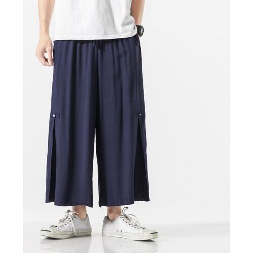 #2584 Summer Kimono Pants Men Black Blue Khaki Loose Wide Leg Pants Loose Elastic Waist Kimono Pants Thin Trousers Plus Size 5XL