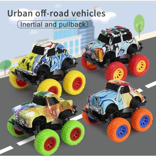 4 Styles Graffiti Inertial Pull Back Alloy Car Model Off-Road Vehicles Diecast City Classic Car Toys for Children Gift
