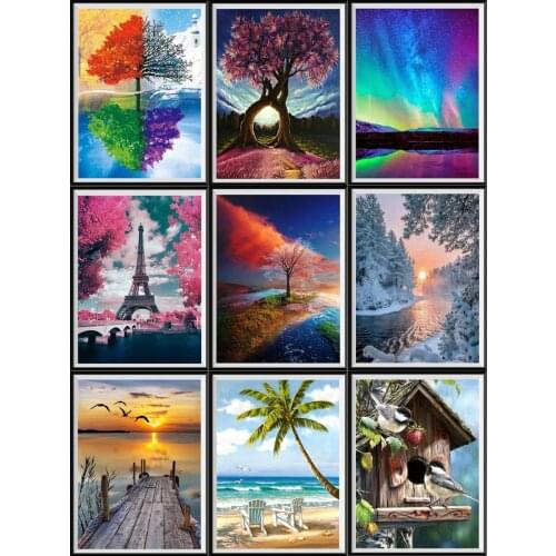 5d Diy Landscape Diamond Painting Mosaic Art Painting Round Rhinestone Imitation Cross Stitch Kit Crafts Home Decoration