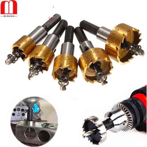 Binoax 5 Pcs HSS Carbide Tip Drill Bit Saw Set 16/18.5/20/25/30mm Metal Wood Drilling Hole Cut Tool for Installing Locks