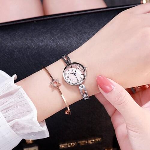 Stainless Steel Chain Thin Strap Small Mini Fashion Trend Korean Simple Quartz Watch Boutique Gift Clock