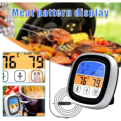 LCD Digital Cooking Food Meat Oven Kitchen BBQ Grill Thermometer Clock Timer with Waterproof Probe Touchscreen Kitchen GQ