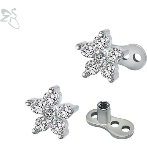 Mirco Flower Dermal Anchor Cubic Zirconia Crystal Gem Surgical Steel Surface Dermal Piercing Top Skin Diver Hide It Accessories