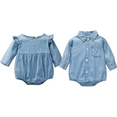 Baby Romper 2021 Summer Clothing 6-24 Month Newborn Infant Baby Girl Cowboy Lapel Romper Clothes Children Long Sleeve Jumpsuit