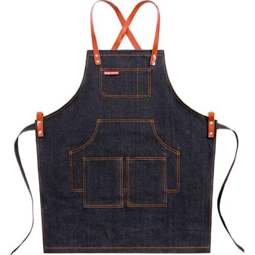 Apron denim Korean fashion custom printed logo tea shop coffee Chinese restaurant men and women hairdresser overalls