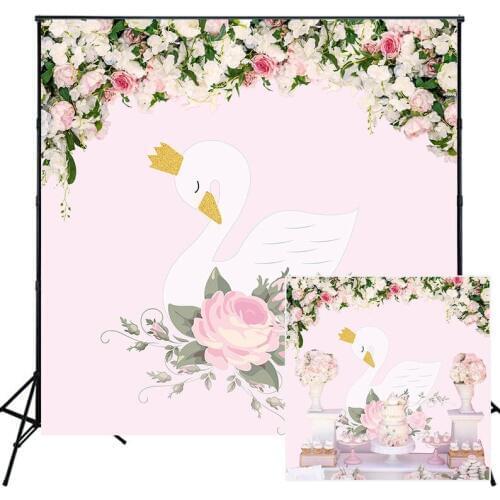 HUAYI Photography Backdrop Birthday Party Baby Shower Child Photo Background White Swan Flowers Dessert Cake Table dropW-2132
