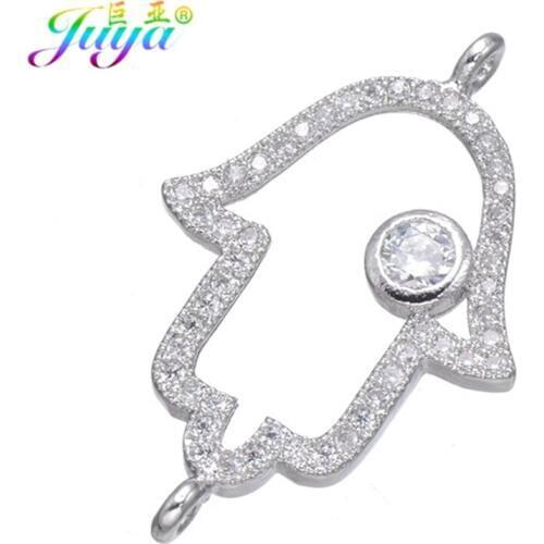 DIY Jewelry Fittings Micro Pave Zircon Hamsa Hand Connector Accessories For Women Men Handmade Earring Bracelet Jewelry Making