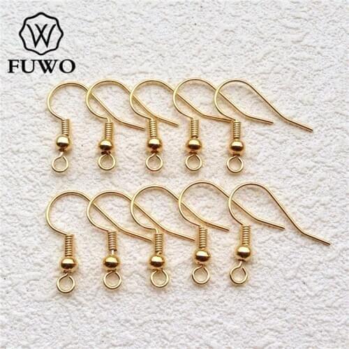FUWO Gold Color Plated Brass Earring Hooks High Quality Anti Allergy Earrings Accessories Findings For DIY Jewelry Making B005