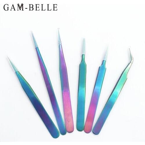 GAM-BELLE 1 Pc Colorful Nail Rhinestone Picking Tools Stainless Steel Tweezers Eyelash Extension Tweezers Manicure Makeup Tool
