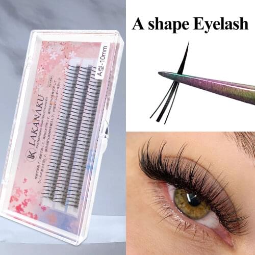 LAKANAKU A Shape Premade Spikes Lashes Fishtail Cluster Lashes Tray Premium Volume Eyelashes Extensions Supplies for Eye Beauty