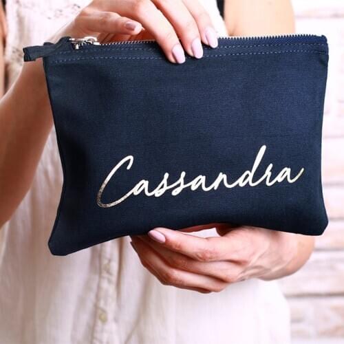 Personalized Monogram Makeup Cosmetic Bag - Cursive Script CUSTOM NAME Pink Gray Cosmetic Bag - Best Friend Gift, Bri