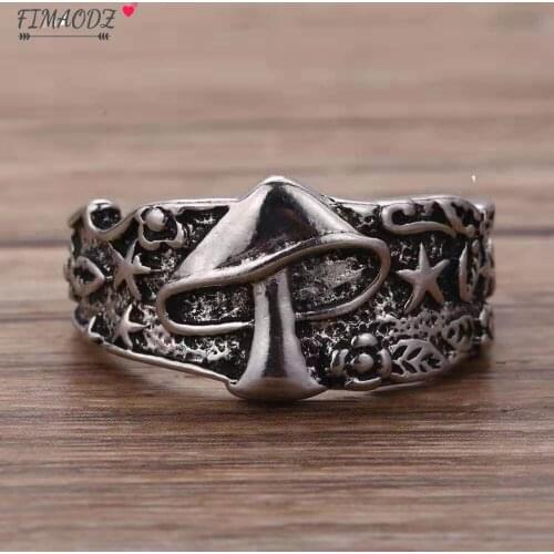 FIMAODZ Mushroom Star Flower Pattern Rings for Women Men Vintage Style Punk Creative Hip Hop Finger Ring Statement Jewelry