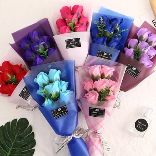 Creative 7 small bouquets of rose simulation soap flower For Wedding Valentines Day Gift Decorative Flowers LX9433