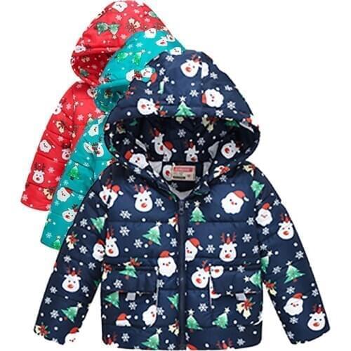 Kid wear winter boy girl clothes cotton coat jacket plus velvet warm Christmas cartoon printed hooded outerwear quality clothing