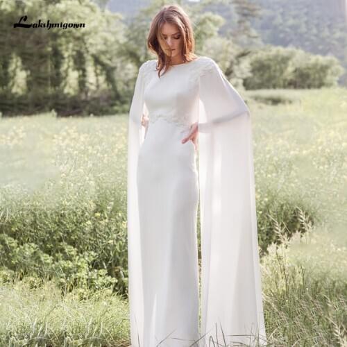 Lakshmigown Vintage Long Sleeve Boho Wedding Dresses 2021 with cape abito da sposa Elagent Satin Appliques Beach Bridal Gown