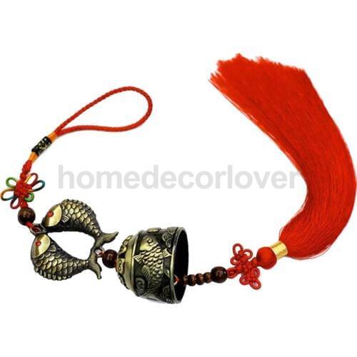 Brass Fish Wind Chime Hanging Bell Charm Chinese Knot Feng Shui Ornament