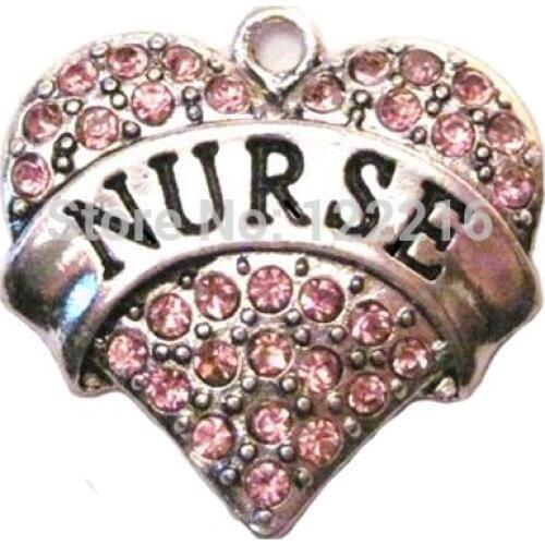 50pcs a lot fashion rhodium plated Nurse with pink crystal heart Pendant