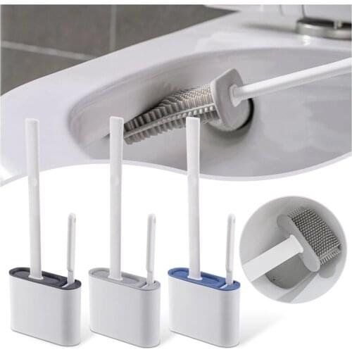 The New Hanging TPR Silicone Toilet Brush Silicone Wc Flat Head Flexible Soft Bristles Brush with Quick Drying Holder Set