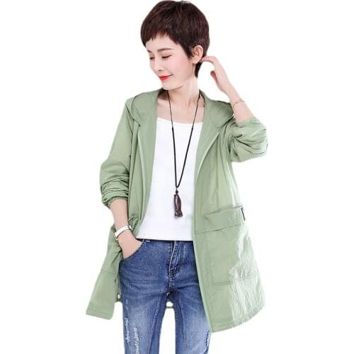 Spring Summer New Breathable Sun Protection Coat Womens Thin Slim Trench Coat Women Large Size Overcoat Ladies Hooded Coat