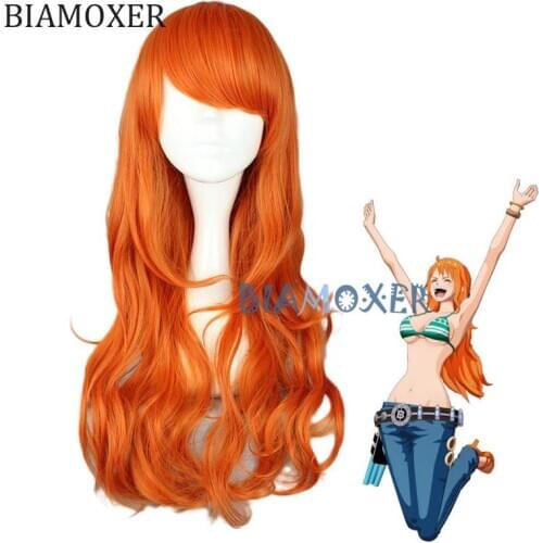ONE PIECE Nami 2 Years Later Orange Long Curly Wig Cosplay Costume Women Heat Resistant Synthetic Hair Party Role Play Wigs