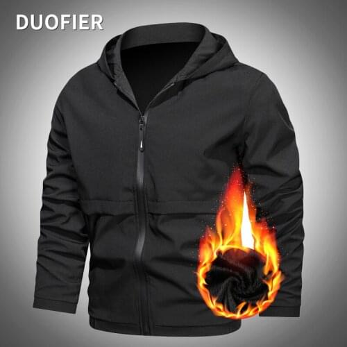 Solid Hooded Jacket Mens Casual 2021 Bomber Jackets Plus Velvet Winter High Quality Loose Jackets Male Zipper Windbreaker Coat