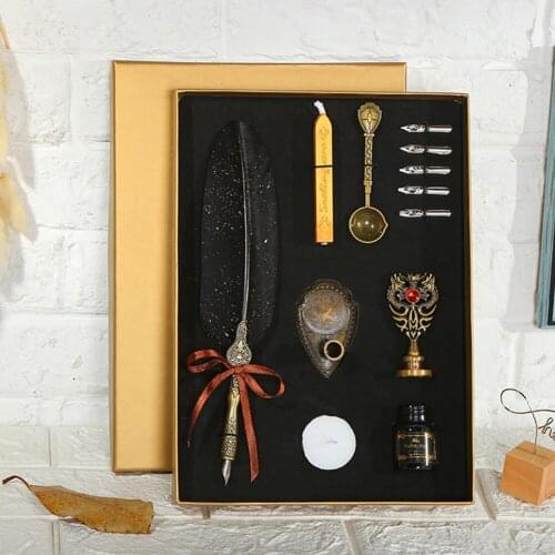 Carving Feather Pen Set Antique Dip Feather Pen Set Calligraphy Pen Pen Set Gift