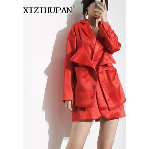 XIZIHUPAN Temperament Solid Irregular Womens Coat Notched Long Sleeve Straight Korean Fashion Female Blazer 2021 Autumn Stylish