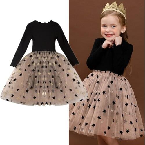 Princess Girl Dress Long Sleeves Autumn Winter Dresses Little Stars Black Little Dress Party Children Birthday Clothing 3 8 Year
