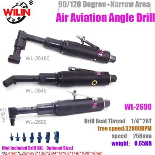 Pneumatic Tools Mini Air Aviation Angle Drill 1/4 inch Thread 90 120 Degree Narrow Corner Drill Beat Light Weight Thread Drill