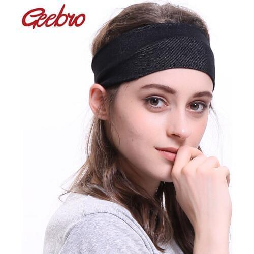 Geebro Brand New Womens Denim Cotton Headband Summer Fashion Soft Jean Flat Headbands For Girls Stretch Head Band Turban DQ535