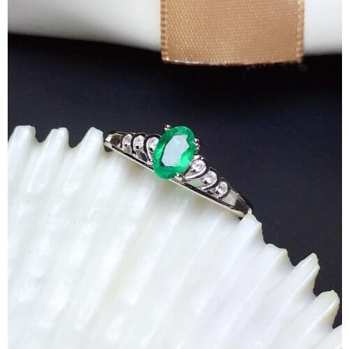Shilovem 925 sterling silver Natural Emerald Ring fine Jewelry women trendy wedding Christmas gift open 4*6mm mj0406376agml