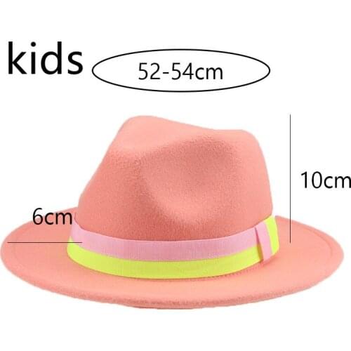 New Kids Hat Solid Small 52cm Fedoras Band Patchwork Child Hats Outdoor Formal Church Boys Girls Fedora Hat Sombreros De Mujer
