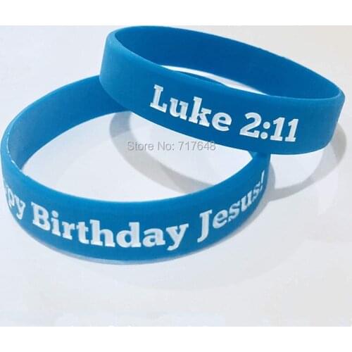 100pcs Happy Birthday Jesus Luke 2:11 wristband silicone bracelets free shipping by epacket A