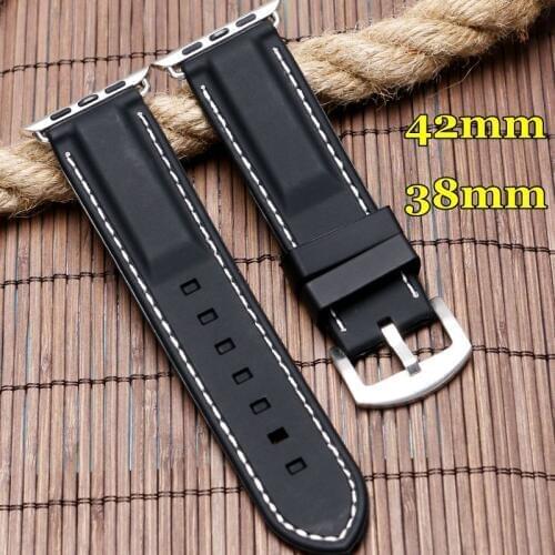 Silicone Watch Strap Band 38mm 42mm For iWatch Apple Watchband Mens White Red Line Stitching Soft Diver Waterproof Replacement