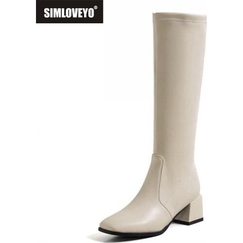 SIMLOVEYO Sexy Knee Boots Women Thigh High Boots Ladies Spring Autumn Long Boots Shoes Square toe Zipper Solid Spring Autumn 202