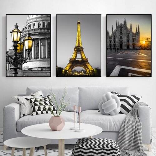 Modern Minimalist Architectural Landscape Living Room Decoration Canvas Painting Tower French Mural Industrial Style Wall Art