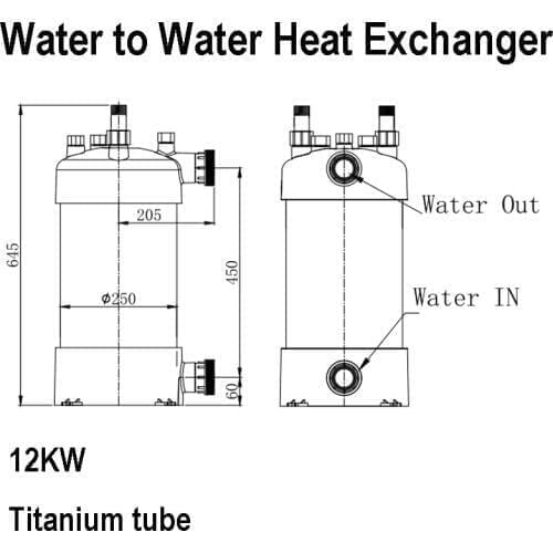 12KW / 40941 Btu Water to Water Heat Exchanger Titanium Condenser For Pool Water Heating System