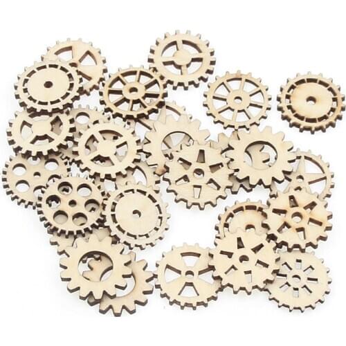 50pcs Natural Wooden Scrapbook Wooden 25mm Gear Pattern Home Decoration Crafts Diy Handmade Puzzle Accessories