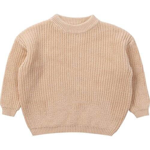 6-9M Baby Solid Color O-neck Sweater Loose Fit Long Sleeve Knitted Pullover for Autumn Winter