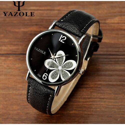 2020 Yazole Women Quartz Watches Fashion Flower Wristwatch Leather Straps Wrist Watch Ladies Rhinestone Watch Relogio Feminino