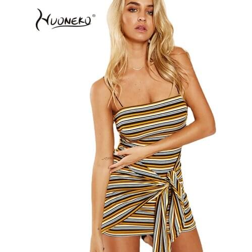 Women Dresses Sexy Stripe Irregular Spaghetti Halter Female High Waist Club Dress Short Spring Summer 2021 Mini SleevelessWDR6