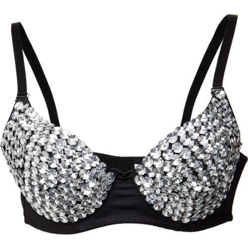 Sexy Womens Bra Bustiers Rave Silver Beading Push Up Brassiere Bracelet Steampunk Club Outfits Bras Performance Girls Clothes