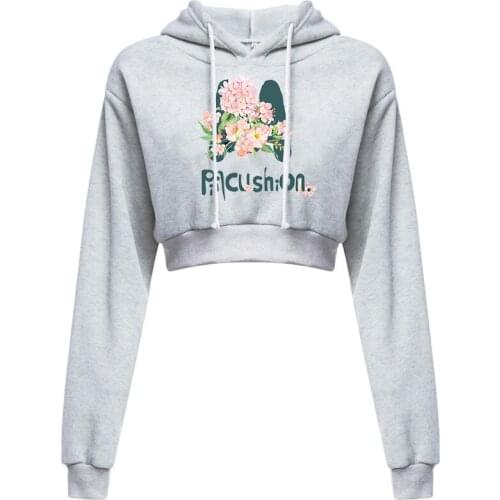 Womens Casual Long Sleeve Pullover Hoodies Crop Tops Streetwear Workout Fashion Cute Hoodie Floral Printed Cropped Sweatshirt