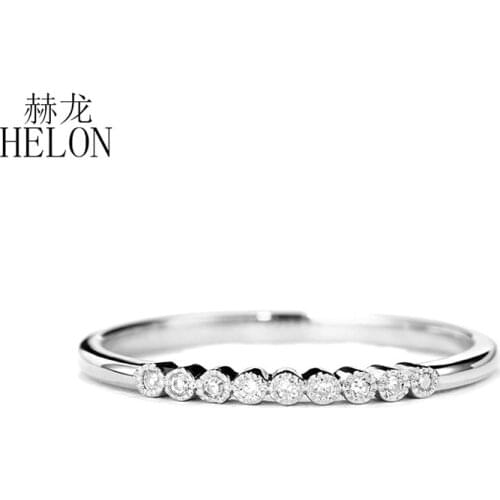 HELON Diamonds Ring Solid 18k White Gold AU750 Round Natural Diamonds Engagement Wedding Women Fine Jewelry Ring
