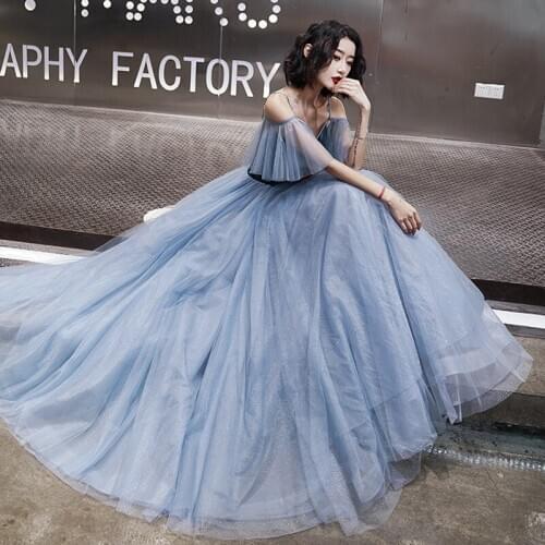 Blue V-Neck Noble Cheongsam Stage Show Performance Change Sexy Evening Party Dress Formal Dress Women Full Length Prom Gown