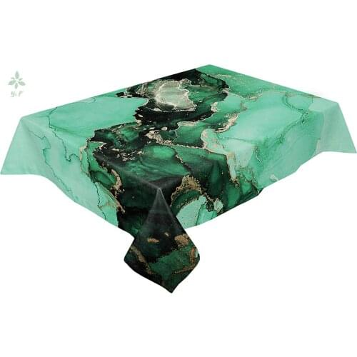 Marble Ink Golden Picnic Cloth For Outdoor Kitchen Dinner Coffee Table Spring Summer Wedding Activity Chinese Art Retro Green