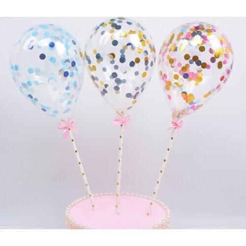 1pc Confetti Balloon 5inch Cake Topper Decoration with Paper Straw Baby Shower Birthday Wedding Decoration Table Party Supplies